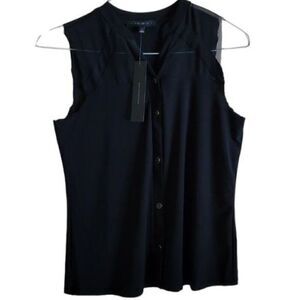 Atelier 29 Women Black Short Sleeve Blouse Distressed Mesh Cutout Sleeves S